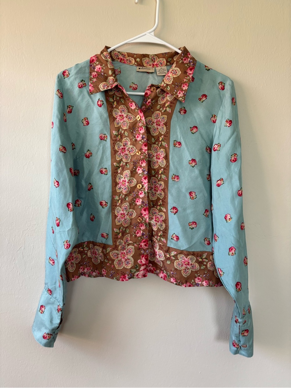 Elevenses Top Blouse Size 10 Vintage Floral 100% Silk Button Up